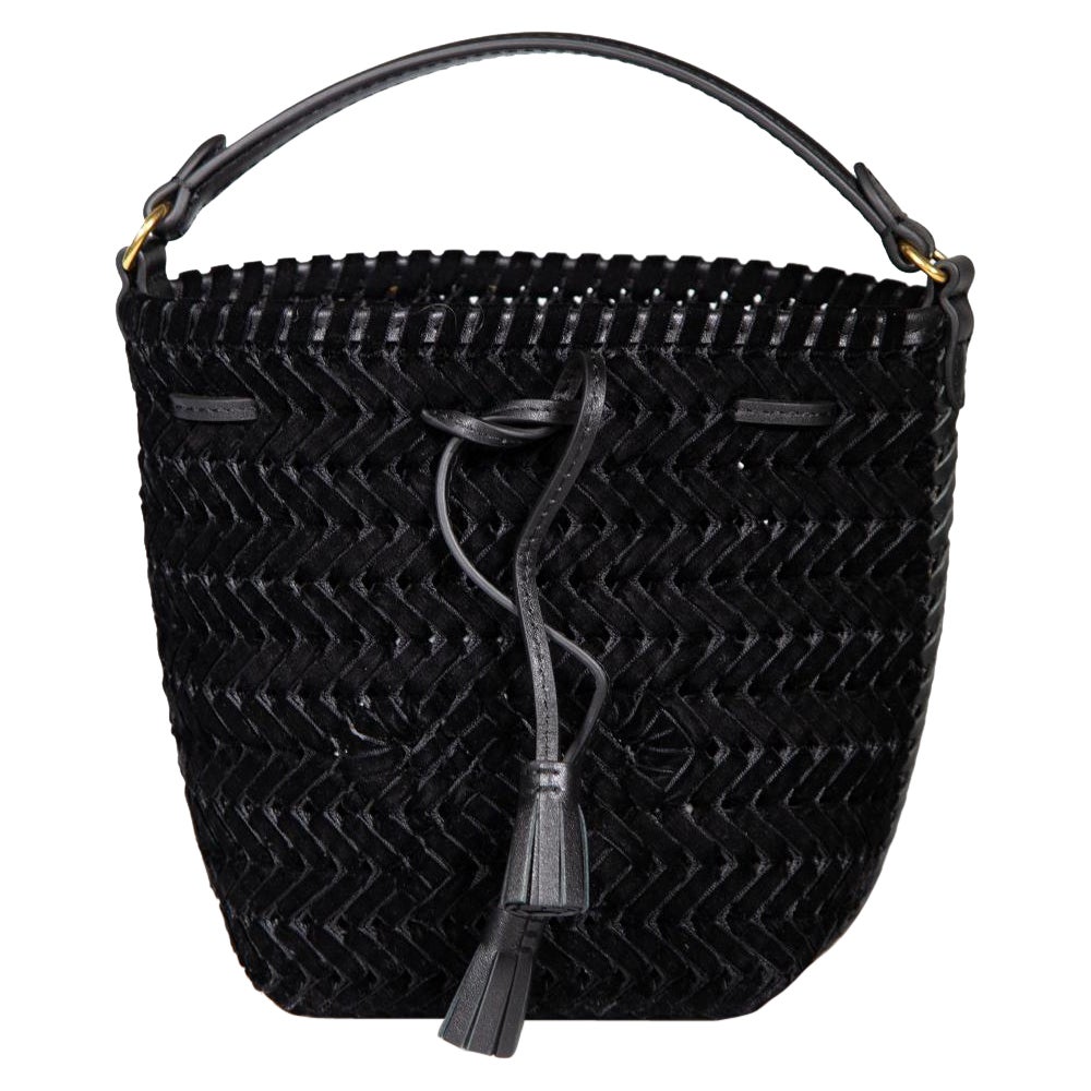 Anya Hindmarch Black Velvet Gemstone Strap Woven Bag For Sale