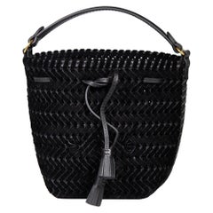 Used Anya Hindmarch Black Velvet Gemstone Strap Woven Bag