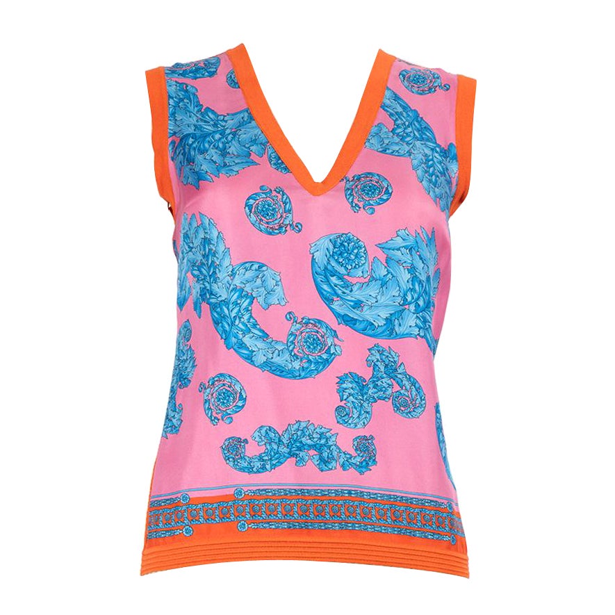 Versace Leaf Pattern Silk Vest Size XS For Sale