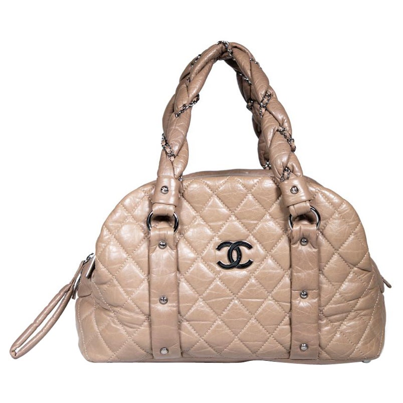Chanel 2005-2006 Brown Lambskin Quilted Lady Braid Bowler Bag For Sale