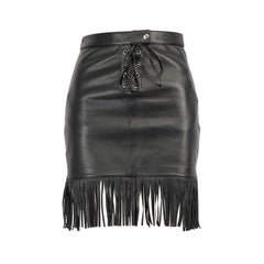 Maje Black Leather Fringed Hem Skirt Size S