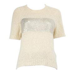 Used Moncler Ecru Wool Foil Detail Short Sleeve Jumper Size L