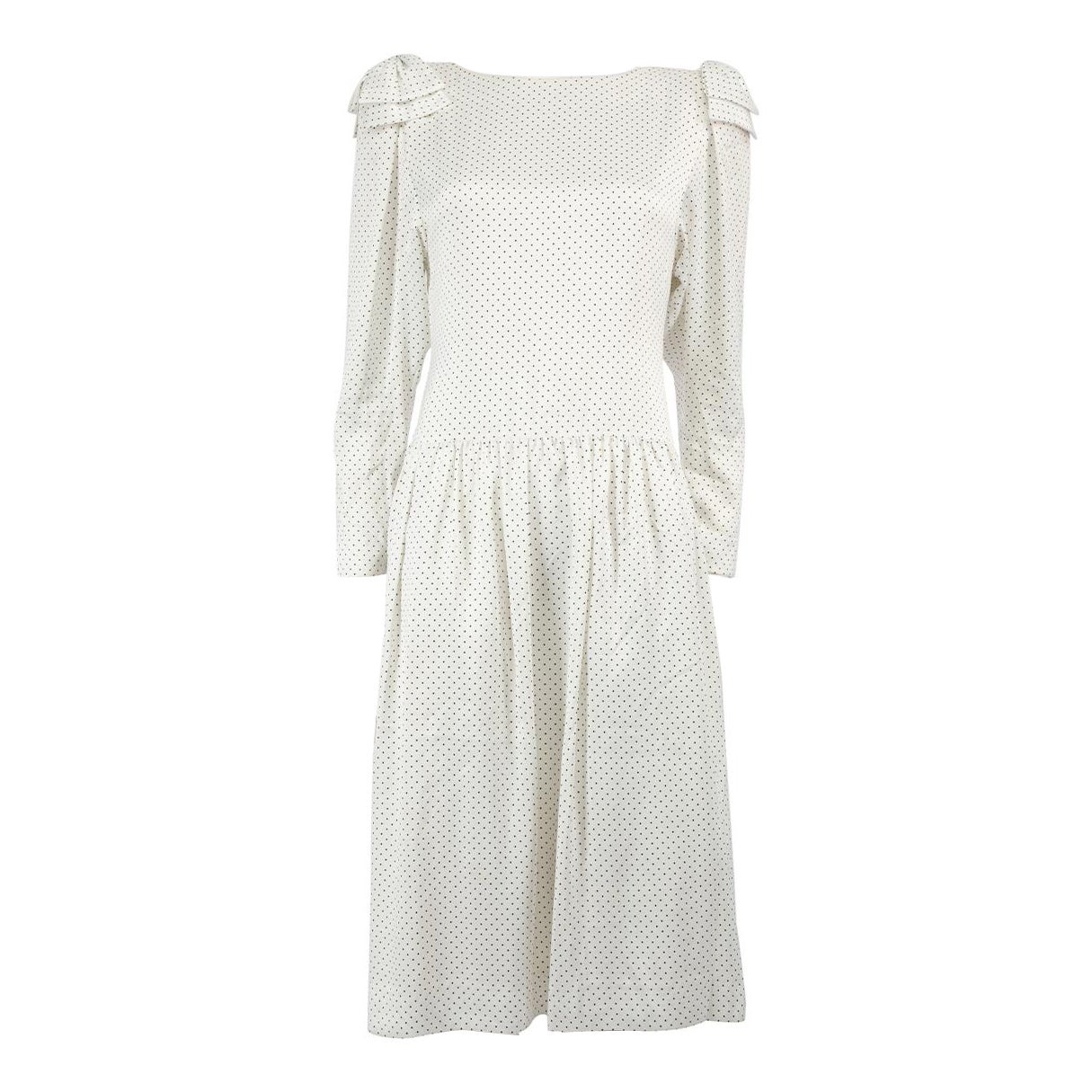Hanae Mori White Polka Dot Long Sleeve Dress Size M For Sale