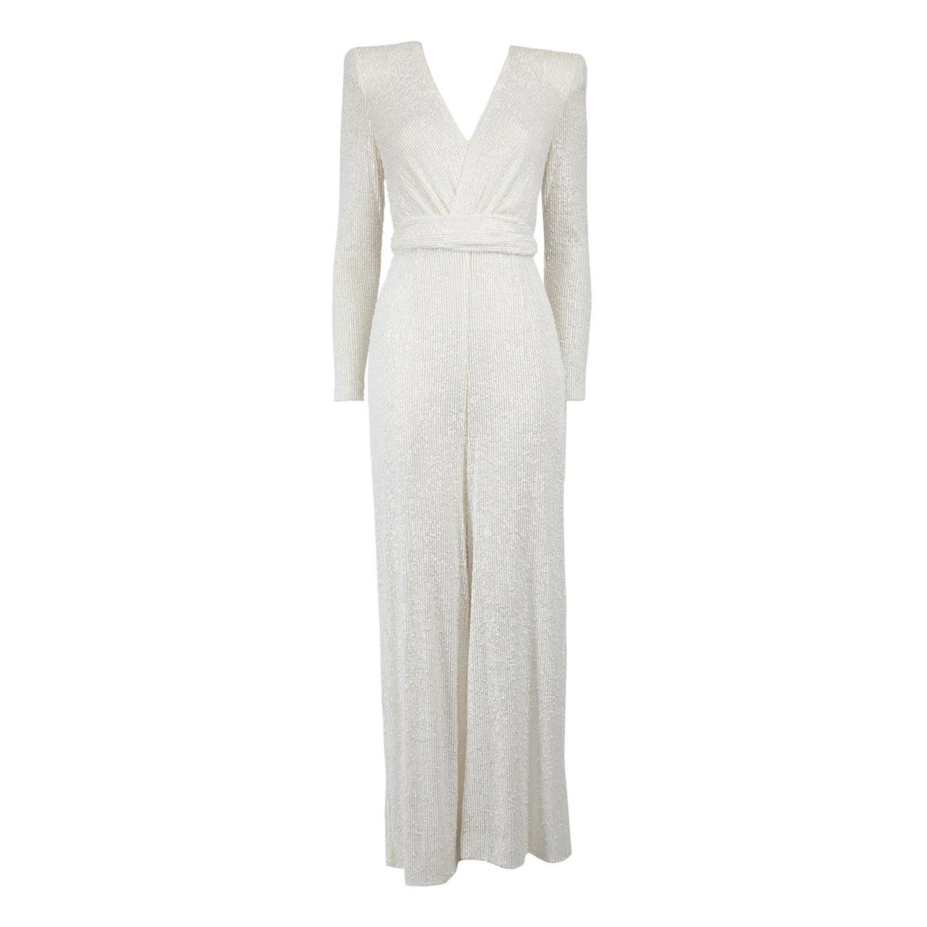Naeem Khan White Sequinned Belted Jumpsuit Size XS For Sale