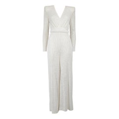 Used Naeem Khan White Sequinned Belted Jumpsuit Size XS