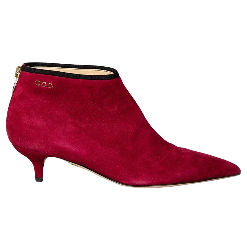 Charlotte Olympia Red Suede Kitten Heel Boots Size IT 38 For Sale