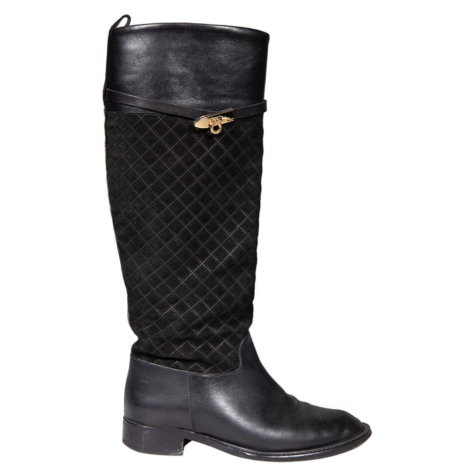 Salvatore Ferragamo Black Leather Riding Boots Size US 5 For Sale