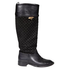 Used Salvatore Ferragamo Black Leather Riding Boots Size US 5