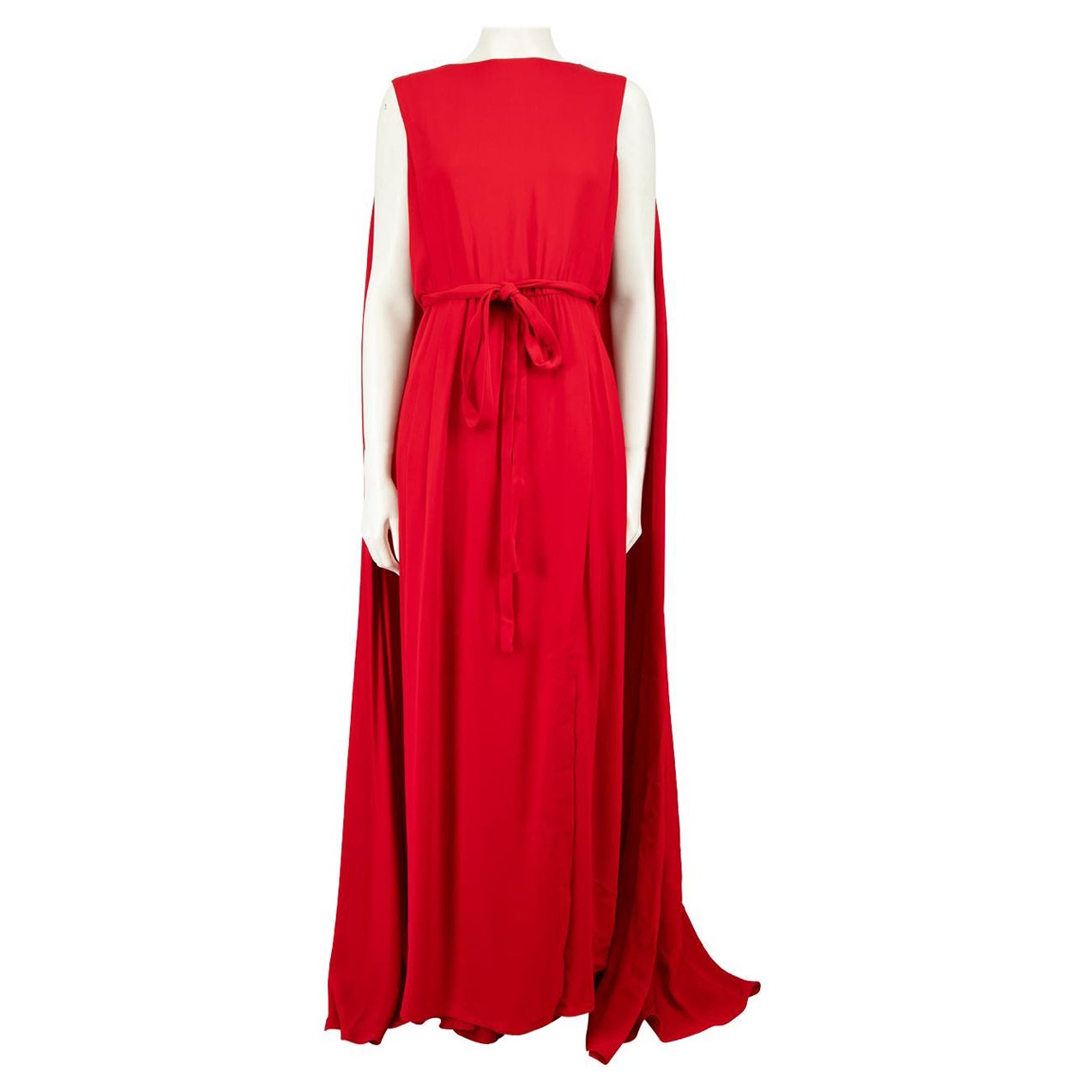 Valentino Garavani Red Silk Sleeveless Cape Detail Gown Size M For Sale