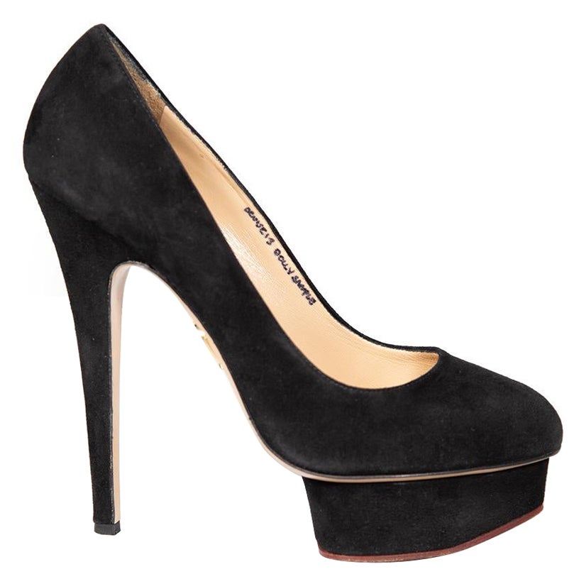 Charlotte Olympia Black Suede Dolly 145 Heels Size IT 39 For Sale
