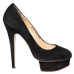 Used Charlotte Olympia Black Suede Dolly 145 Heels Size IT 39