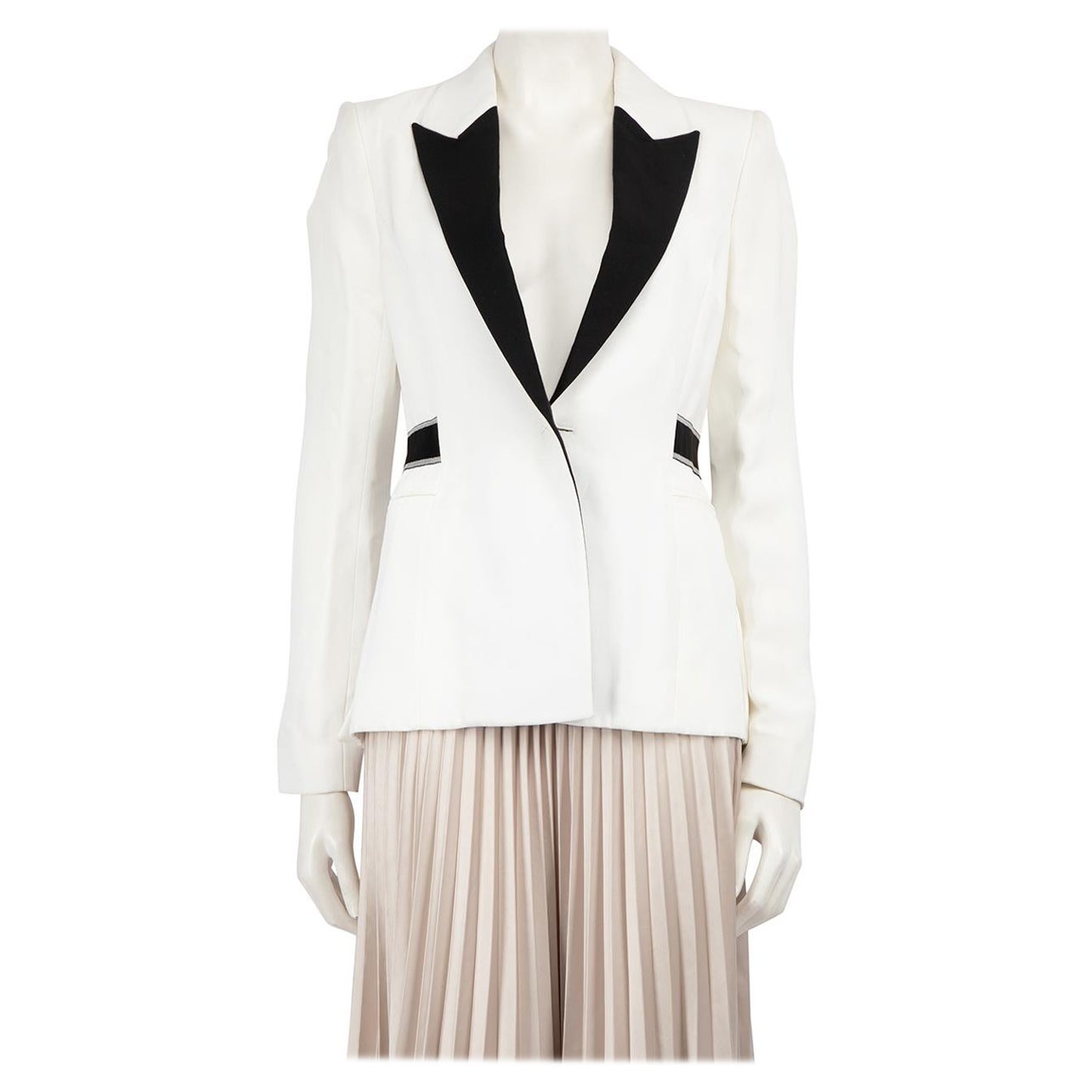 Amanda Wakeley White Contrast Lapel Blazer Size M For Sale