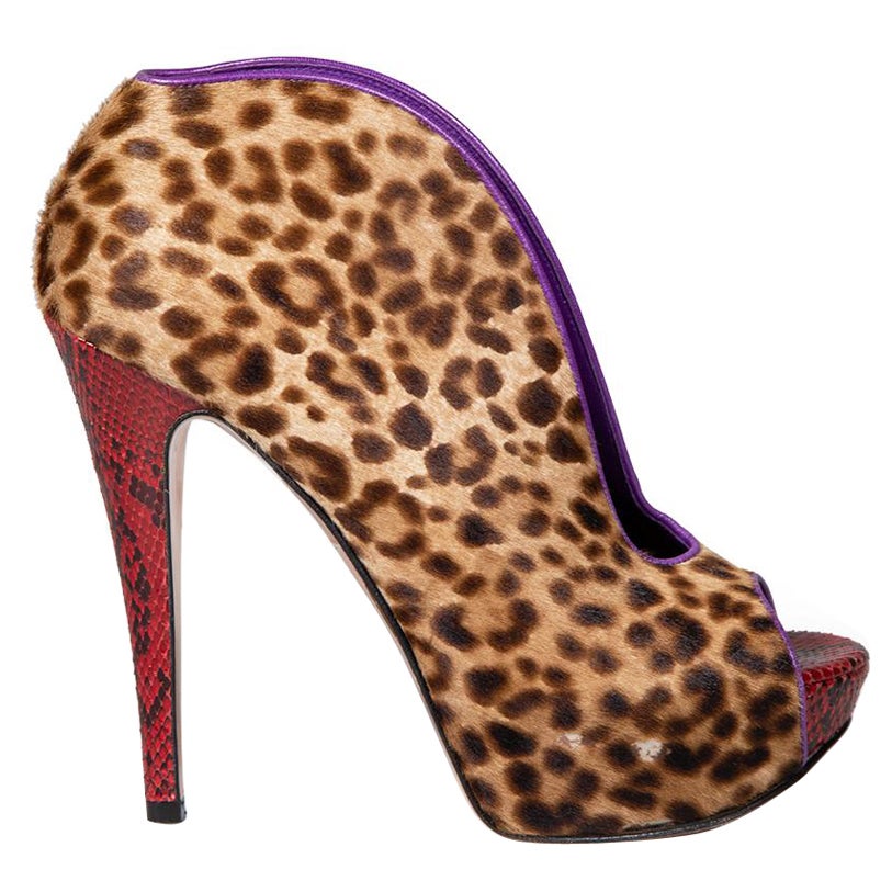 Gina Leopard Print Ponyhair Python Peep Toe Heels Size UK 5 For Sale