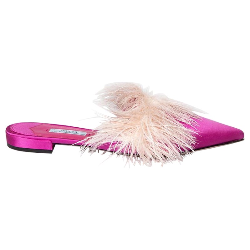 Prada Pink Feather Trimmed Mules Size IT 39 For Sale