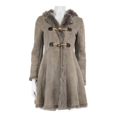 Prada Grey Suede Mid-Length Shearling Lined Coat Size XS