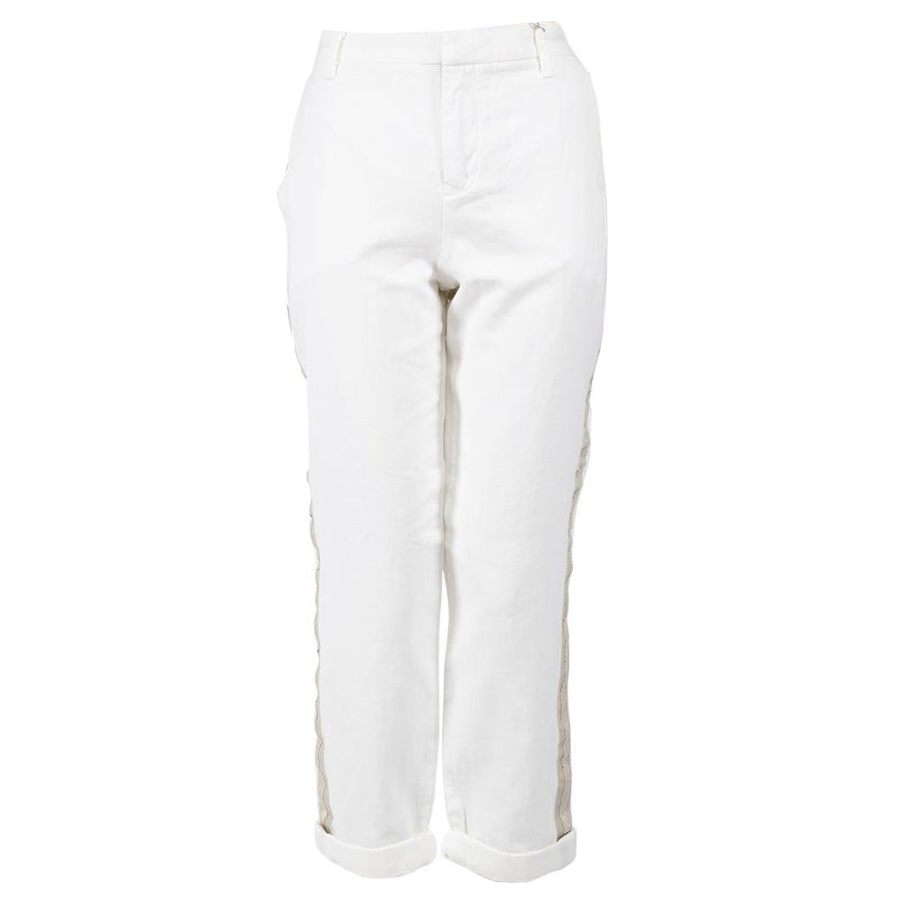 Zadig & Voltaire White Straight Tape Trousers Size L For Sale