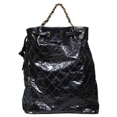 Chanel Vintage Black Leather Quilted Duffle Bag XL