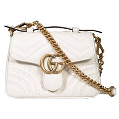 Used Gucci White Leather Matelasse Mini GG Marmont Top Handle Bag