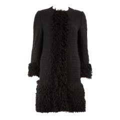 Dolce & Gabbana Manteau en tweed noir garni de pompons Taille M