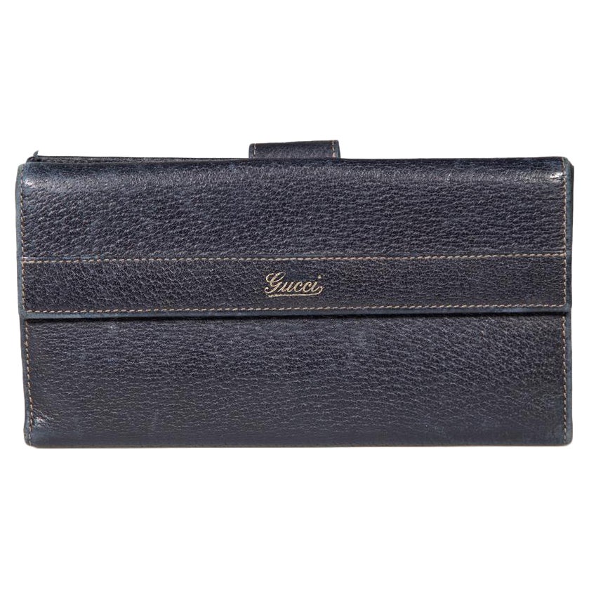 Gucci Navy Leather Long Wallet For Sale