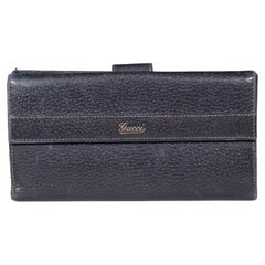 Used Gucci Navy Leather Long Wallet