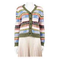 Ganni, cardigan a righe con stampa logo, taglia M. I.