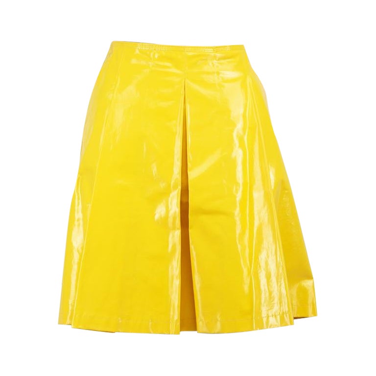 Prada Prada Sports Yellow Glossed Pleated Skirt Size S For Sale