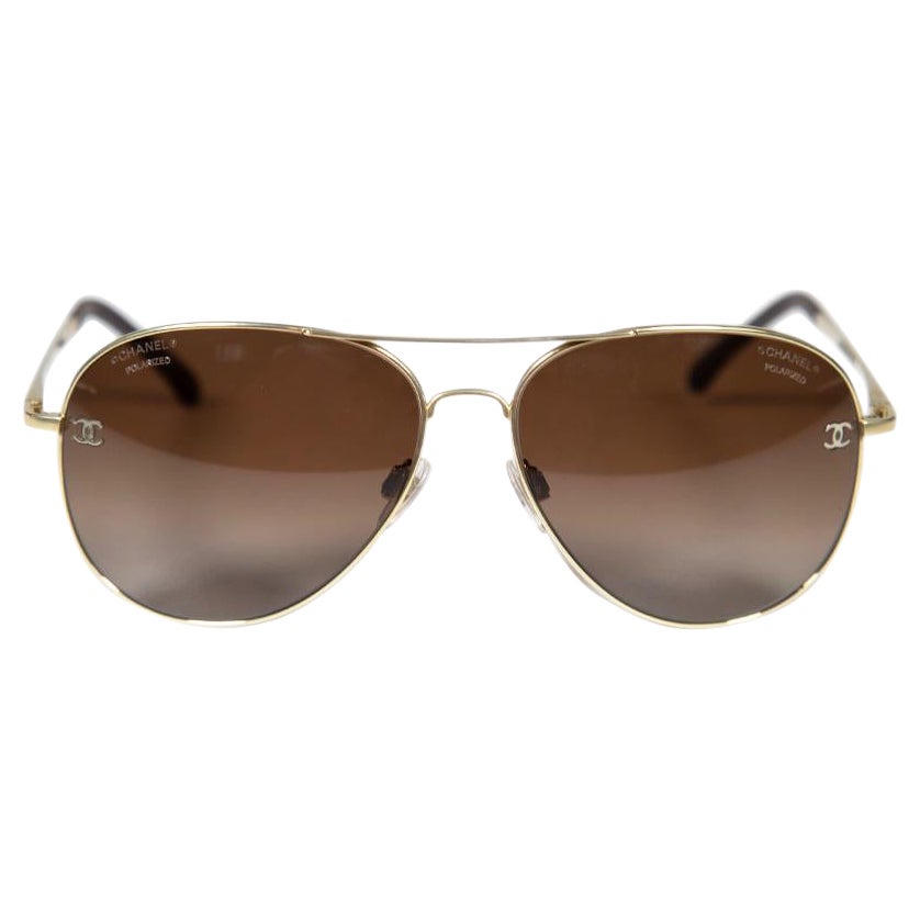 Chanel Brown Interlocking CC Aviator Sunglasses For Sale
