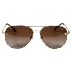 Used Chanel Brown Interlocking CC Aviator Sunglasses
