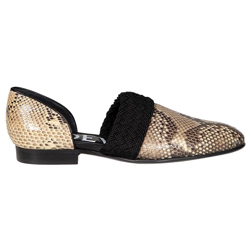 Loewe Brown Python Leather Woven Low Heels Size IT 37 For Sale