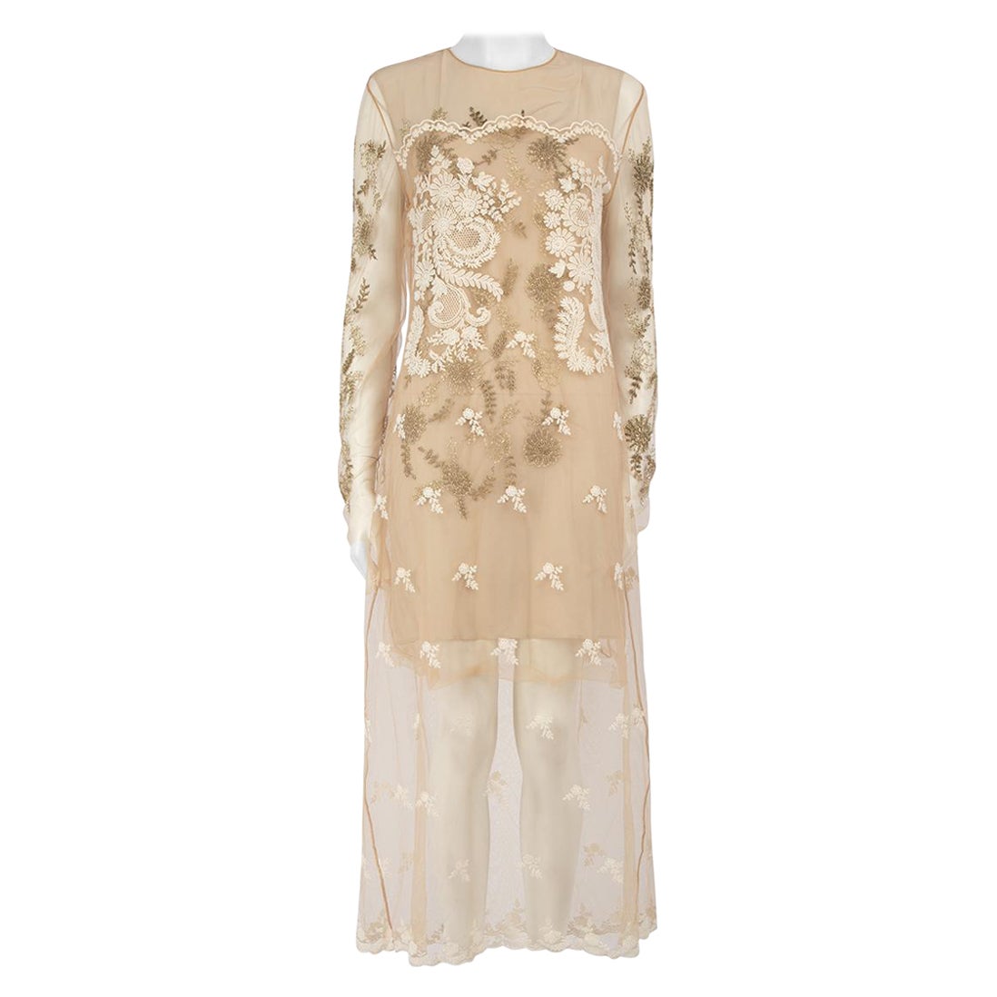 Stella McCartney Beige Lace Embroidered Maxi Dress Size S For Sale