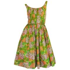 1950s Hannah Troy Pretty Floral Cotton Voile Print Dress