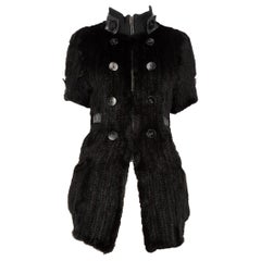 Unbranded Black Fur Leather Trim Buttoned Jacket Size XS