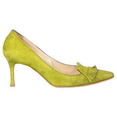 Manolo Blahnik Green Suede Fringed Detail Pumps Size IT 35.5