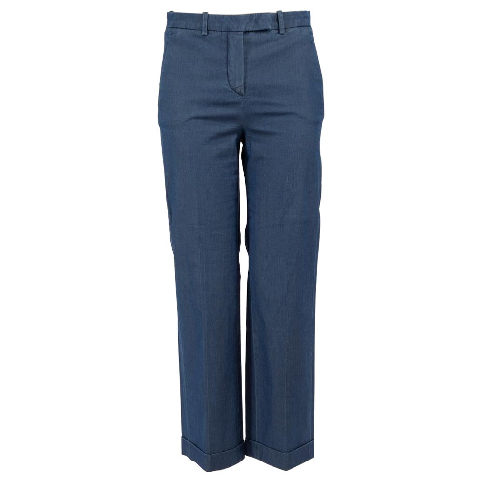 Loro Piana Blue Cropped Straight Leg Trousers Size XS For Sale