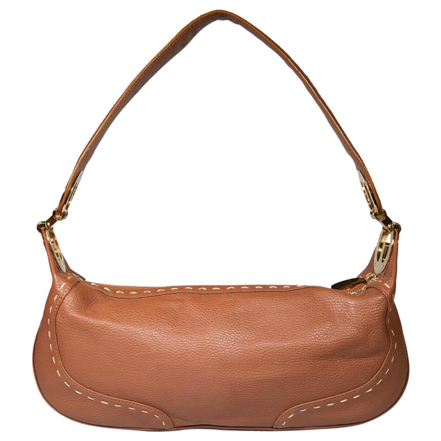 Escada Brown Leather Buckle Strap Shoulder Bag For Sale
