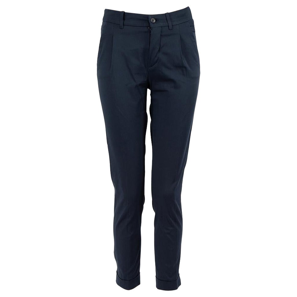 Loro Piana, pantalon ajusté taille basse bleu marine, taille XXS en vente