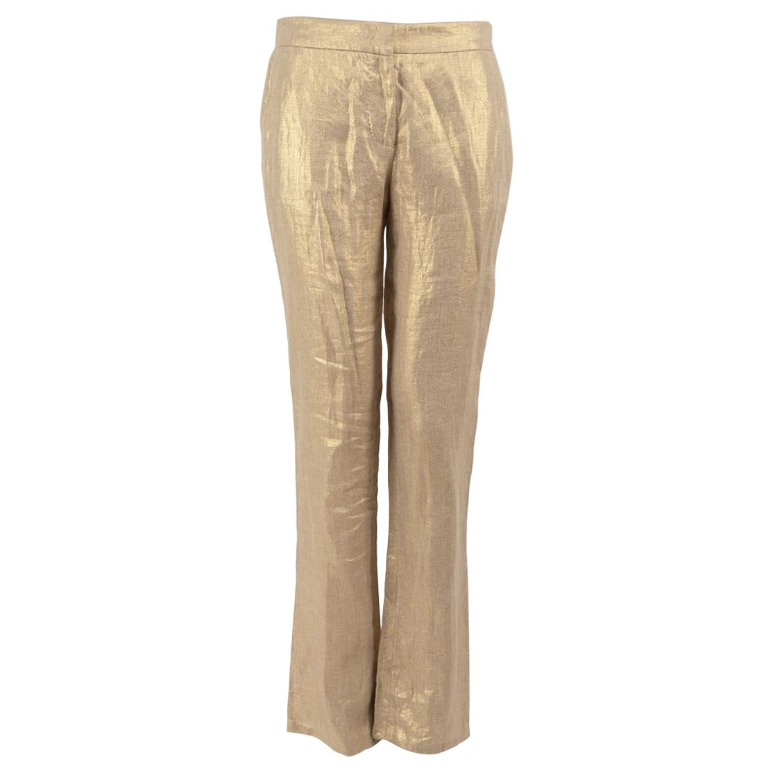 Alexander McQueen Gold Straight Leg Trousers Size XS For Sale