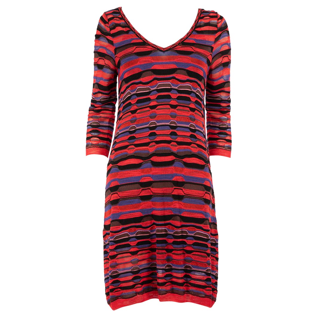 Missoni Striped V-Neck Knitted Midi Dress Size L For Sale