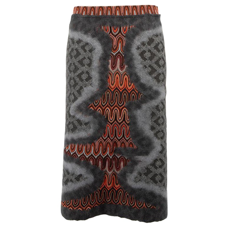 Missoni Grey Wool Knit Knee Length Skirt Size M For Sale