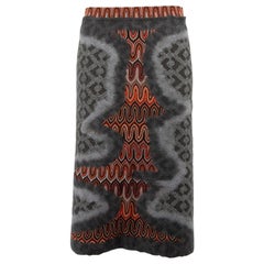Used Missoni Grey Wool Knit Knee Length Skirt Size M