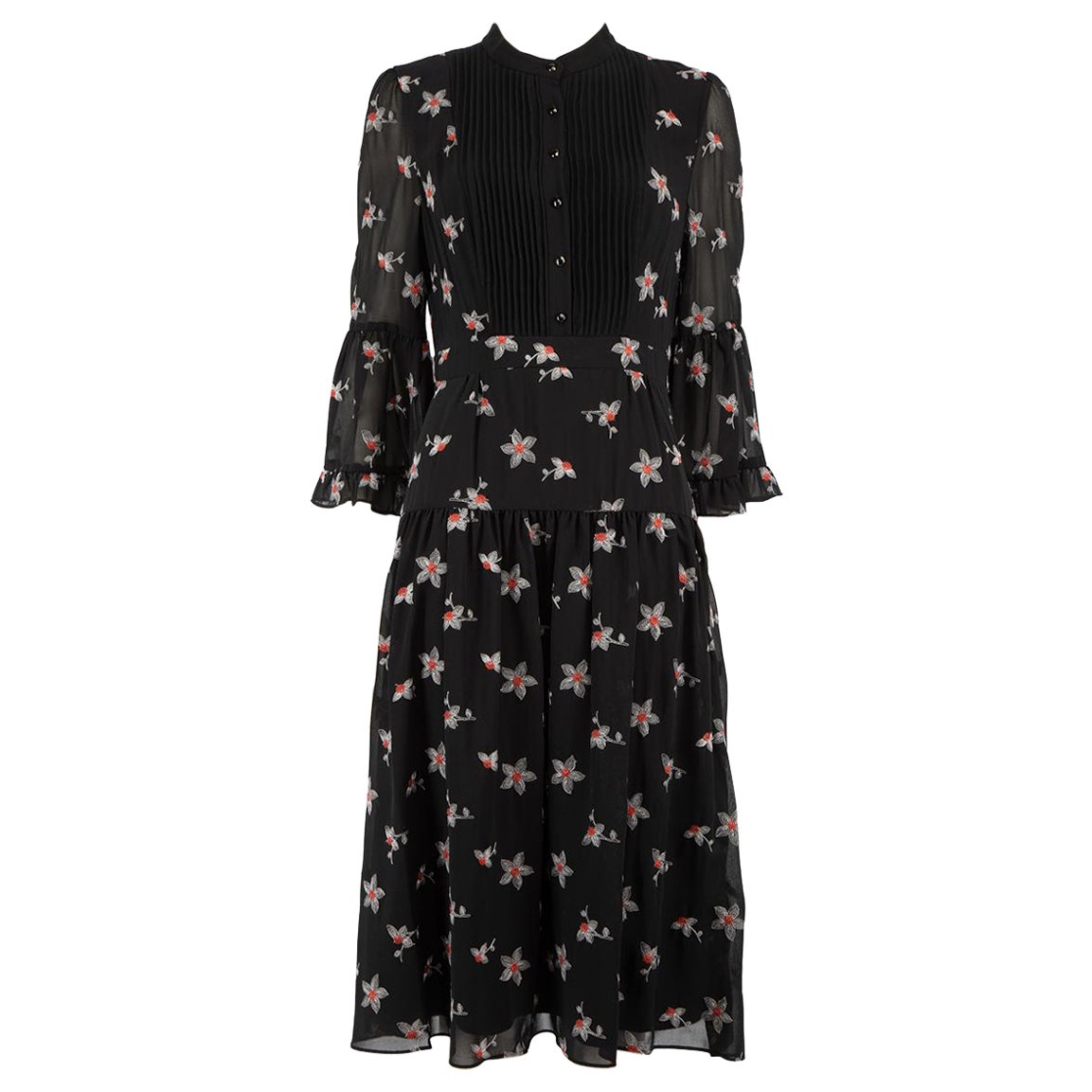 Temperley London - Robe noire brodée de fleurs, taille L en vente