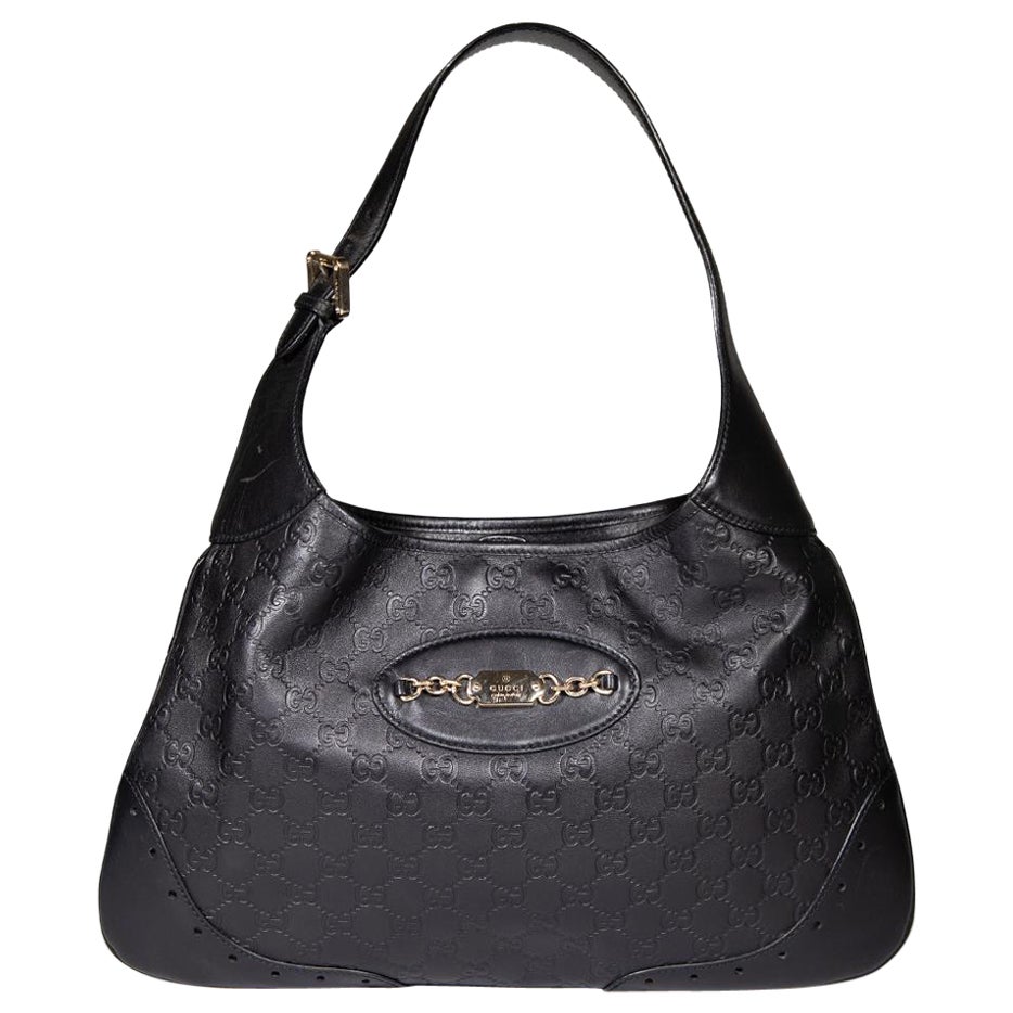 Gucci Black Leather Guccissima Medium Hobo Bag For Sale