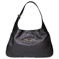 Gucci Black Leather Guccissima Medium Hobo Bag