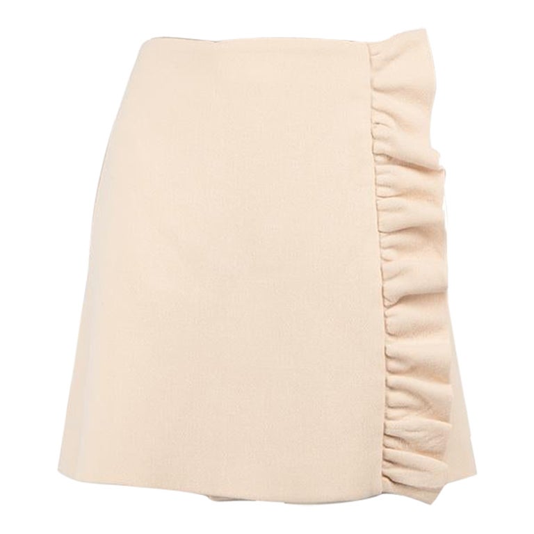 Miu Miu Pink Wool Ruffle Trimmed Mini Skirt Size M For Sale
