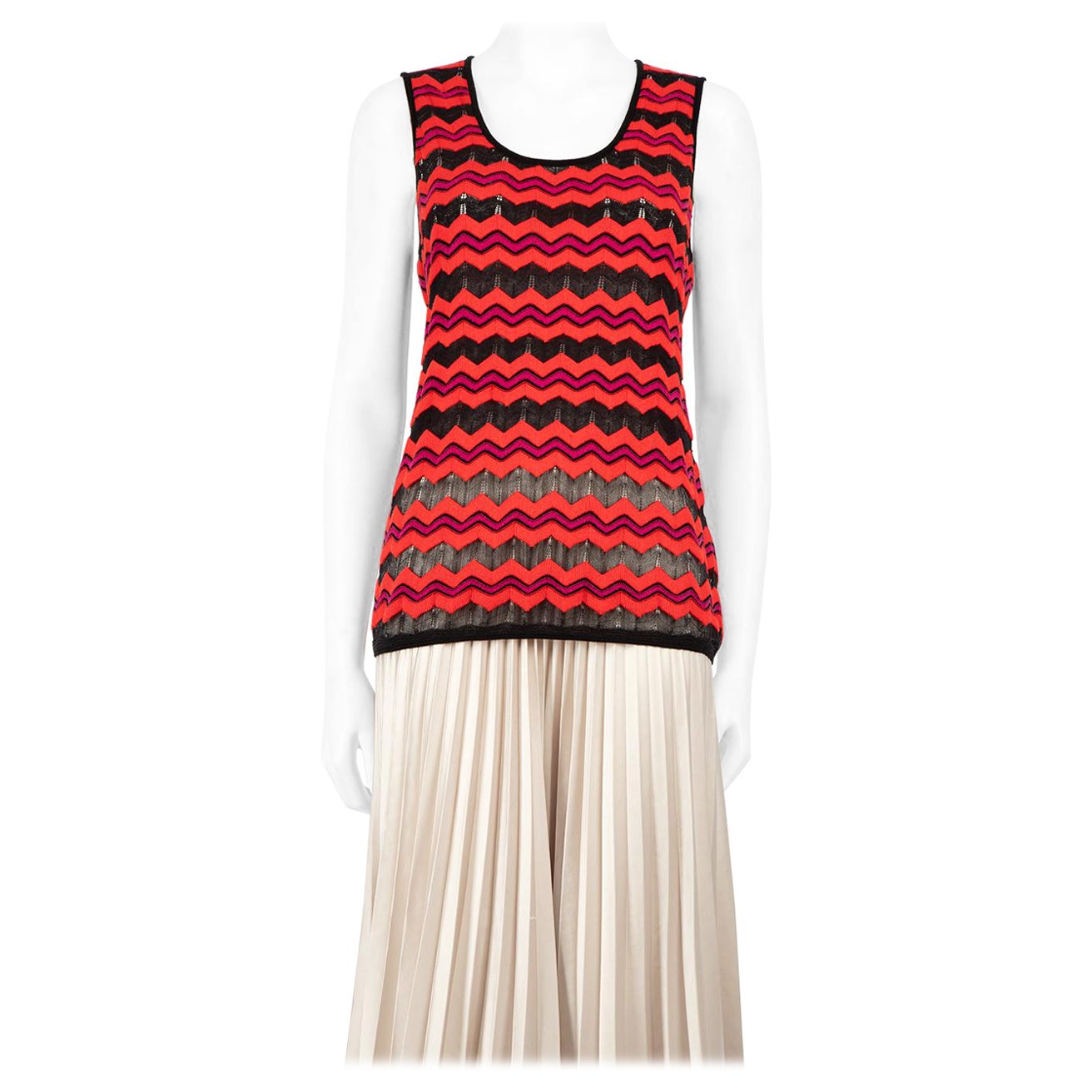 Missoni Red Zigzag Striped Knit Sleeveless Top Size L For Sale