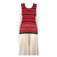 Top sans manches Missoni rouge à rayures en tricot zigzag, taille L