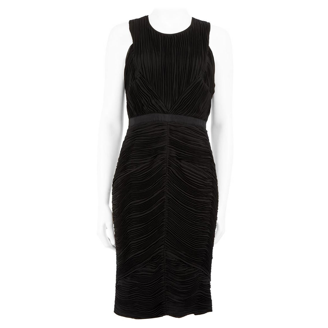 Burberry Black Ruched Pleat Knee Length Dress Size M For Sale