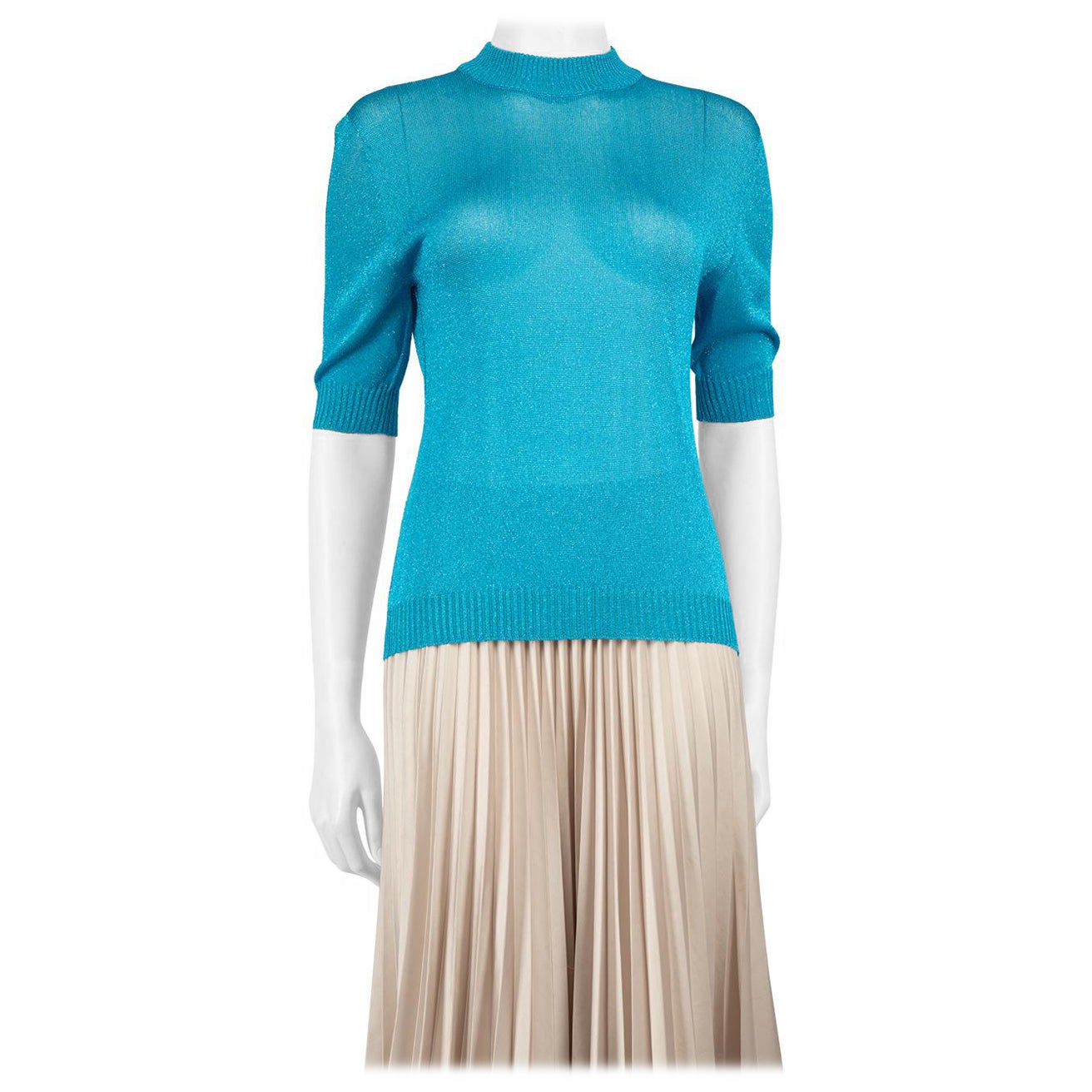 Missoni Blue Metallic Sheer Knitted Top Size L For Sale