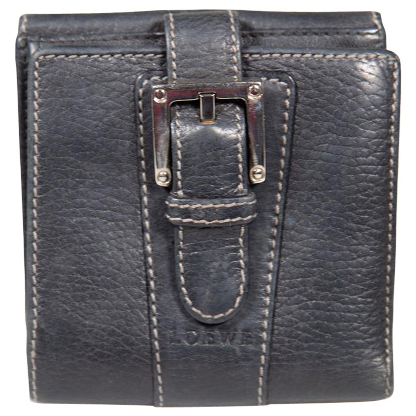 Loewe Navy Leather Buckle Detail Bifold Wallet For Sale